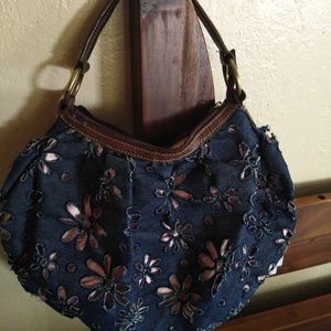 Kenzie  blue jean flowers pattern purse